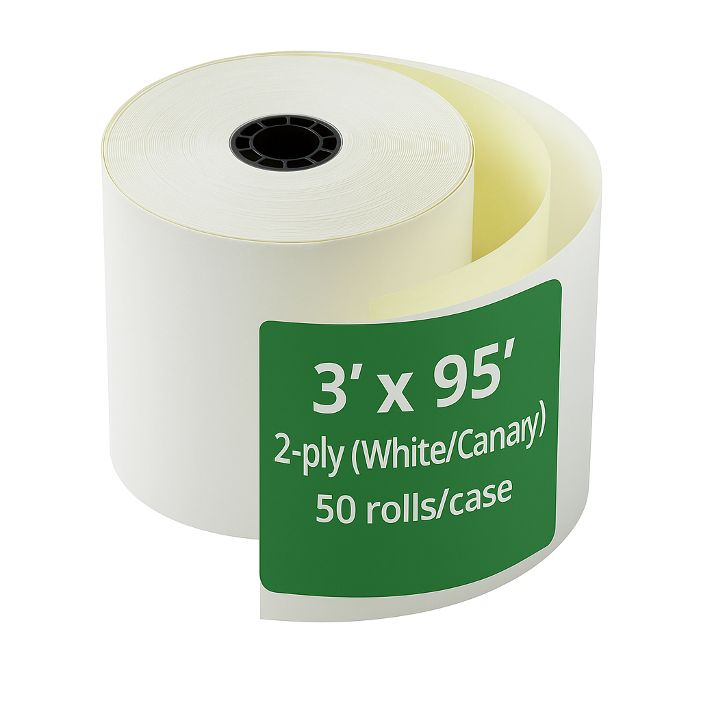 3" x 95' 2-Ply (White/Canary) Paper Rolls, 50 rolls/case - Hawaii